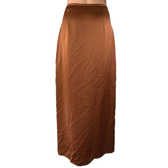 Club Monaco Brown Silk Satin High Waisted Slit Full Straight Maxi Slip Skirt 8 - Picture 3 of 5